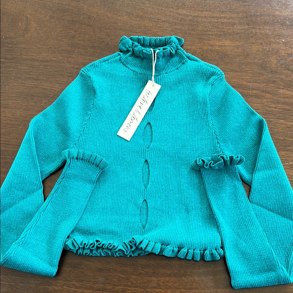 Teal Ruffled Women's Sweater For Love and Lemons
